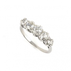 18k White Gold 5 Stone Old Cut Diamond Ring 1.06ct 18k White Gold 5 Stone Old Cut Diamond Ring 1.06ct
